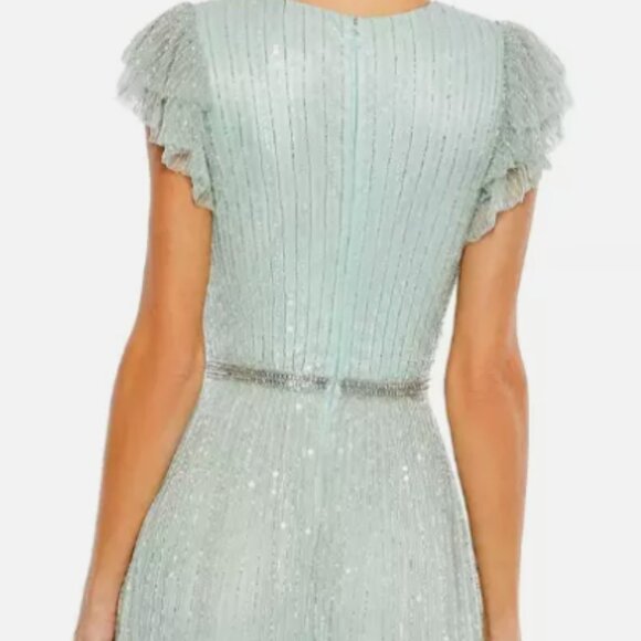 MAC DUGGAL 5502 SEQUINED WRAP OVER RUFFLED CAP SLEEVE SEAMIST GOWN sz 2 - Picture 3 of 6